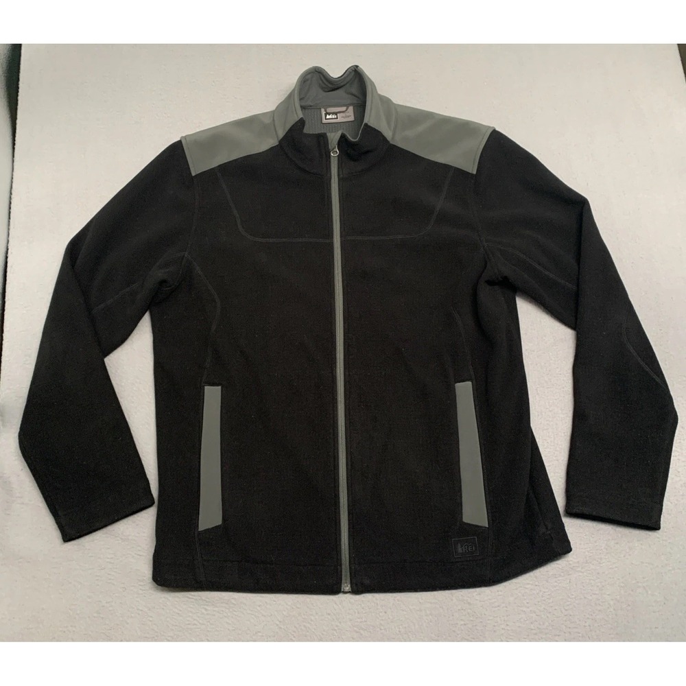REI Men's Polartec full zip micro fleece full zip‎ Jacket Large Black Adjustable